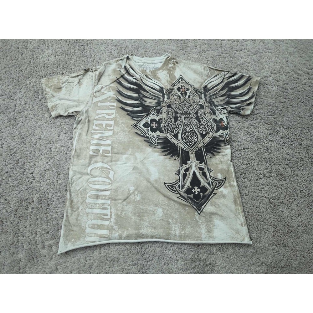 Xtreme Couture T-Shirt Mens Medium Gray Gothic Cross Wing MMA Graphic